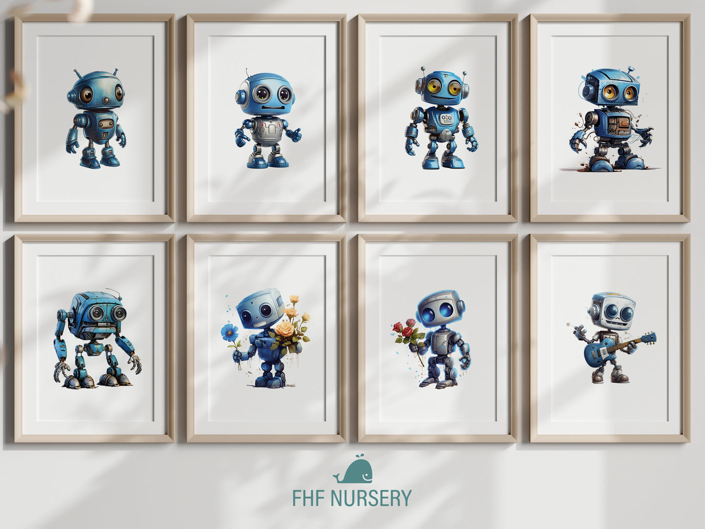 Cute Little Robots Name Sign, Personalized Adorable Robot Print, Custom Kids Wall Decor, Whimsical Nursery Art, Robot Friends Print Set, Charming Robot Room Decor for Kids and Babies
