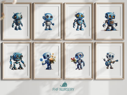 Cute Little Robots Name Sign, Personalized Adorable Robot Print, Custom Kids Wall Decor, Whimsical Nursery Art, Robot Friends Print Set, Charming Robot Room Decor for Kids and Babies