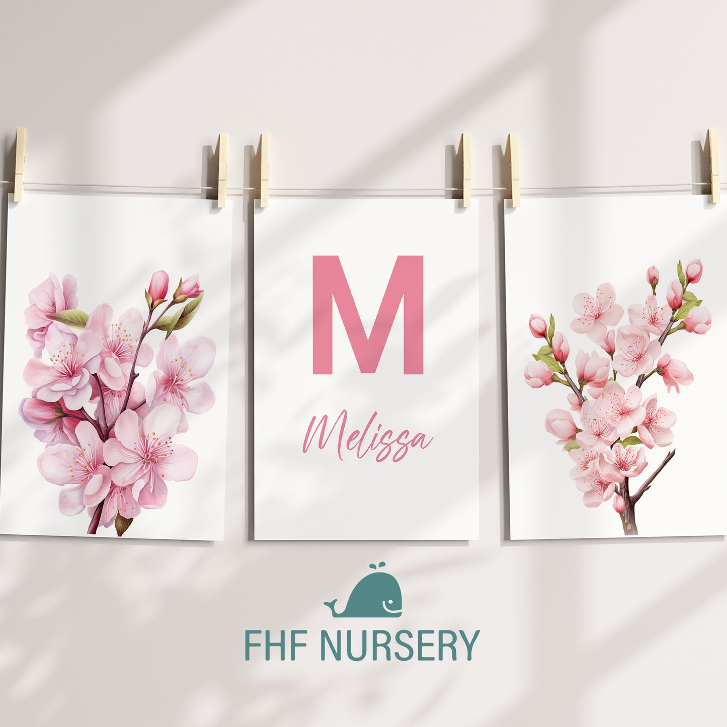 Pink Sakura Name Sign, Personalized Cherry Blossom Print, Custom Kids Wall Decor, Floral Nursery Art, Sakura Blossom Print Set, Pink Sakura Room Decor