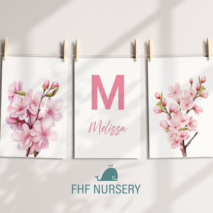 Pink Sakura Name Sign, Personalized Cherry Blossom Print, Custom Kids Wall Decor, Floral Nursery Art, Sakura Blossom Print Set, Pink Sakura Room Decor