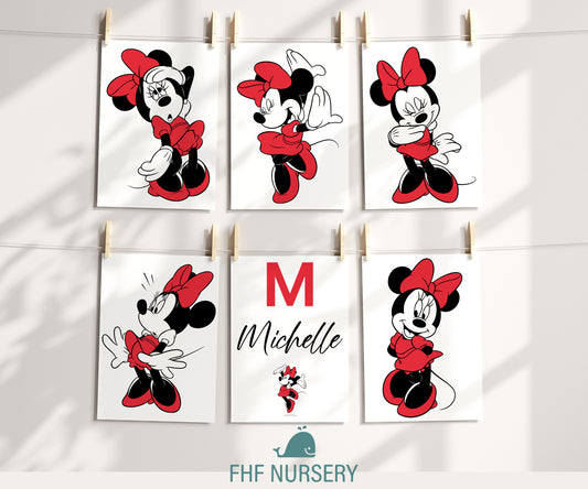 Custom Minnie Mouse Print, Personalized Name Sign, Minnie Nursery Art, Baby Room Decor, Kids Wall Art, Cartoon Character Poster