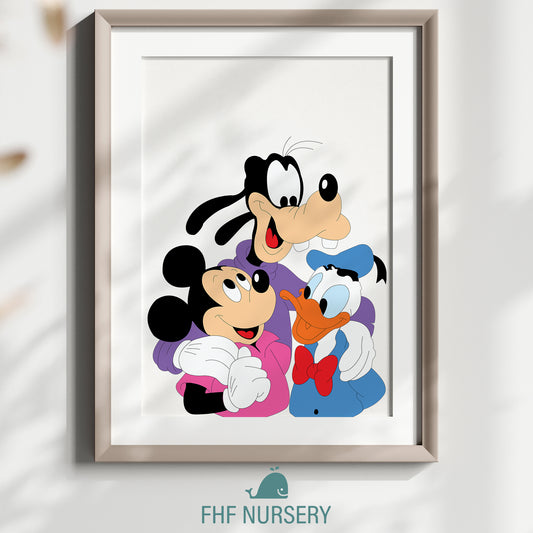 Mickey Mouse Print, Goofy Print, Duffy Duck Print, Disney Character Set, Watercolor Cartoon Art, Nursery Wall Decor, Kids Room Posters