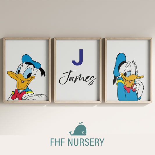 Personalized Duffy Duck Name Sign, Custom Disney Duck Print Set, Watercolor Nursery Decor, Baby Room Art, Cartoon Name Poster, Kids Wall Decor
