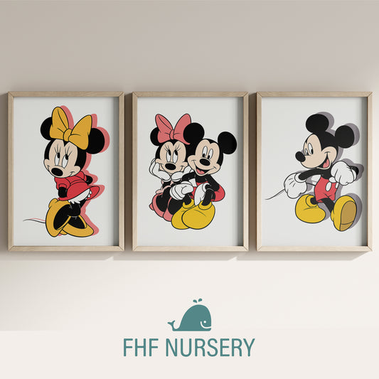 Personalized Mickey & Minnie Mouse Name Sign, Custom Cowboy Print Set, Watercolor Nursery Decor, Baby Room Art, Cartoon Name Poster, Kids Wall Decor