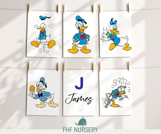 Personalized Duffy Duck Name Sign, Custom Cowboy Duffy Duck Print Set, Watercolor Nursery Decor, Baby Room Art, Cartoon Name Poster, Kids Wall Decor