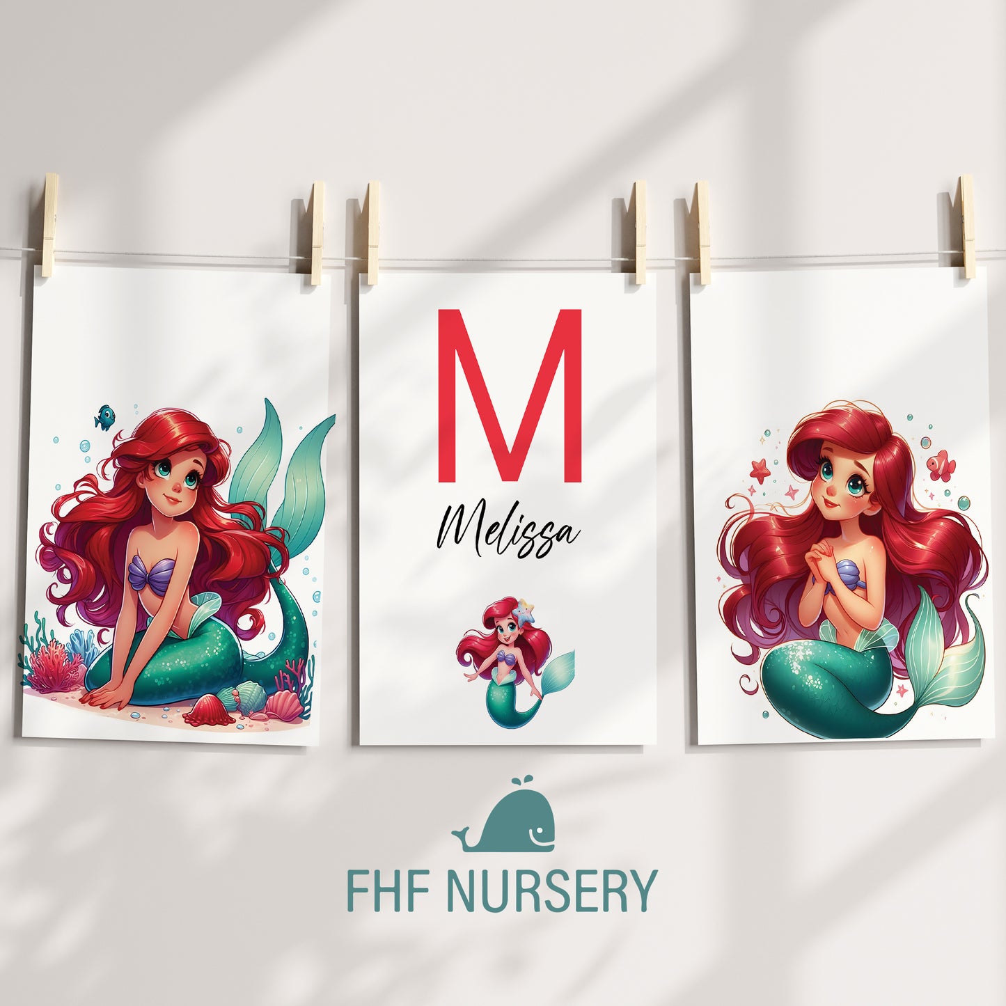 Little Mermaid Name Sign, Personalized Ariel and Friends Print, Custom Kids Wall Decor, Disney Nursery Art, Little Mermaid Print Set, Ariel Room Decor
