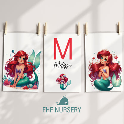 Little Mermaid Name Sign, Personalized Ariel and Friends Print, Custom Kids Wall Decor, Disney Nursery Art, Little Mermaid Print Set, Ariel Room Decor