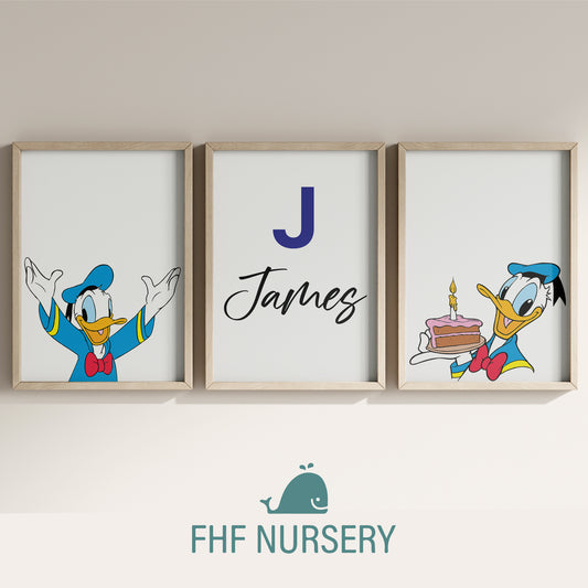 Personalized Duffy Duck Name Sign, Custom Duffy Duck Birthday Print Set, Watercolor Nursery Decor, Baby Room Art, Cartoon Name Poster, Kids Wall Decor