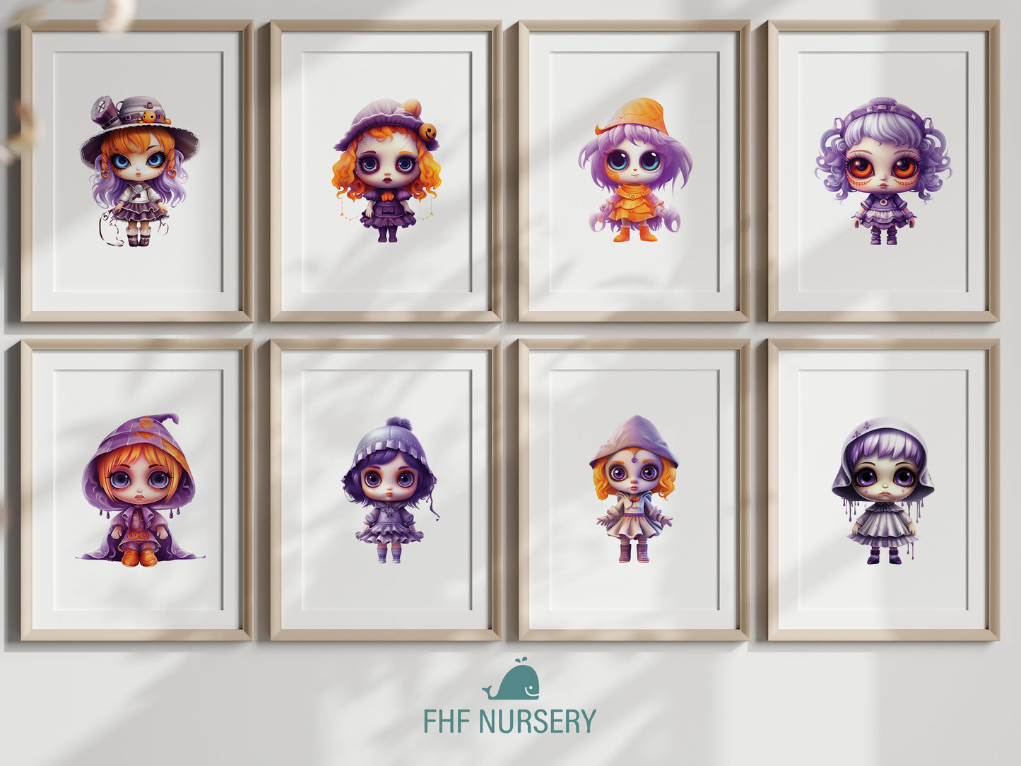Whimsical Halloween Girls, Watercolor Trick or Treat Kids, Cozy Fall Nursery Art, Cute Pumpkin Hats, Playful Spooky Season Print