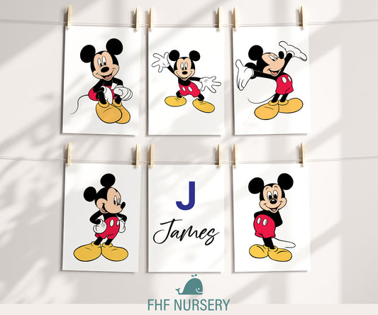 Personalized Mickey Mouse Name Sign, Custom Mickey Print, Watercolor Disney Nursery Art, Kids Room Wall Decor, Cartoon Character Poster