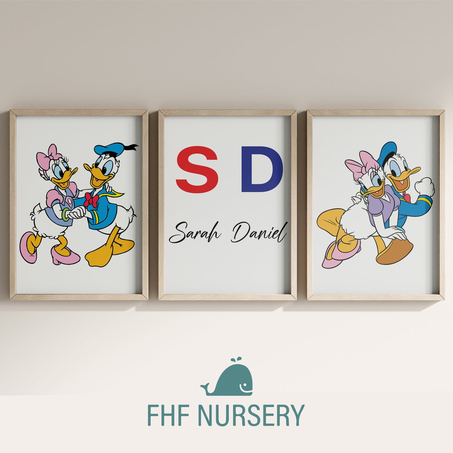 Personalized Duffy & Daisy Duck Name Sign, Custom Duck Print Set, Watercolor Disney Nursery Art, Baby Room Decor, Custom Name Sign Poster, Kids Wall Art