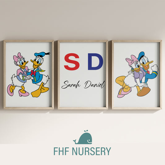 Personalized Duffy & Daisy Duck Name Sign, Custom Duck Print Set, Watercolor Disney Nursery Art, Baby Room Decor, Custom Name Sign Poster, Kids Wall Art