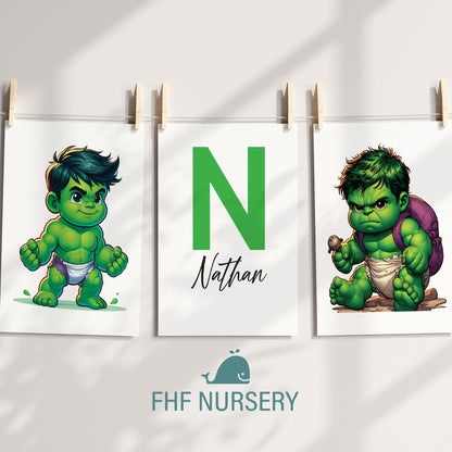 Baby Hulk Name Sign, Personalized Hulkling Print, Custom Kids Wall Decor, Marvel Nursery Art, Young Hulk Print Set, Baby Hulk Room Decor