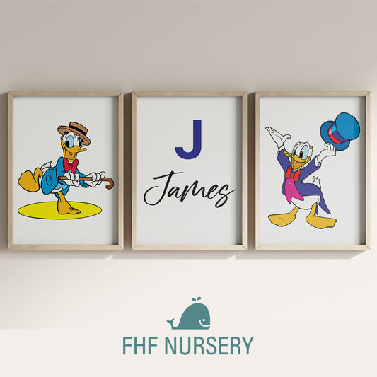 Personalized Duffy Duck Name Sign, Custom Cowboy Duffy Duck Print Set, Watercolor Nursery Decor, Baby Room Art, Cartoon Name Poster, Kids Wall Decor