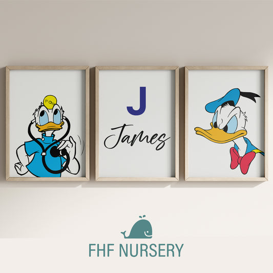 Personalized Duffy Duck Name Sign, Custom Disney Duck Print Set, Watercolor Nursery Decor, Baby Room Art, Cartoon Name Poster, Kids Wall Decor