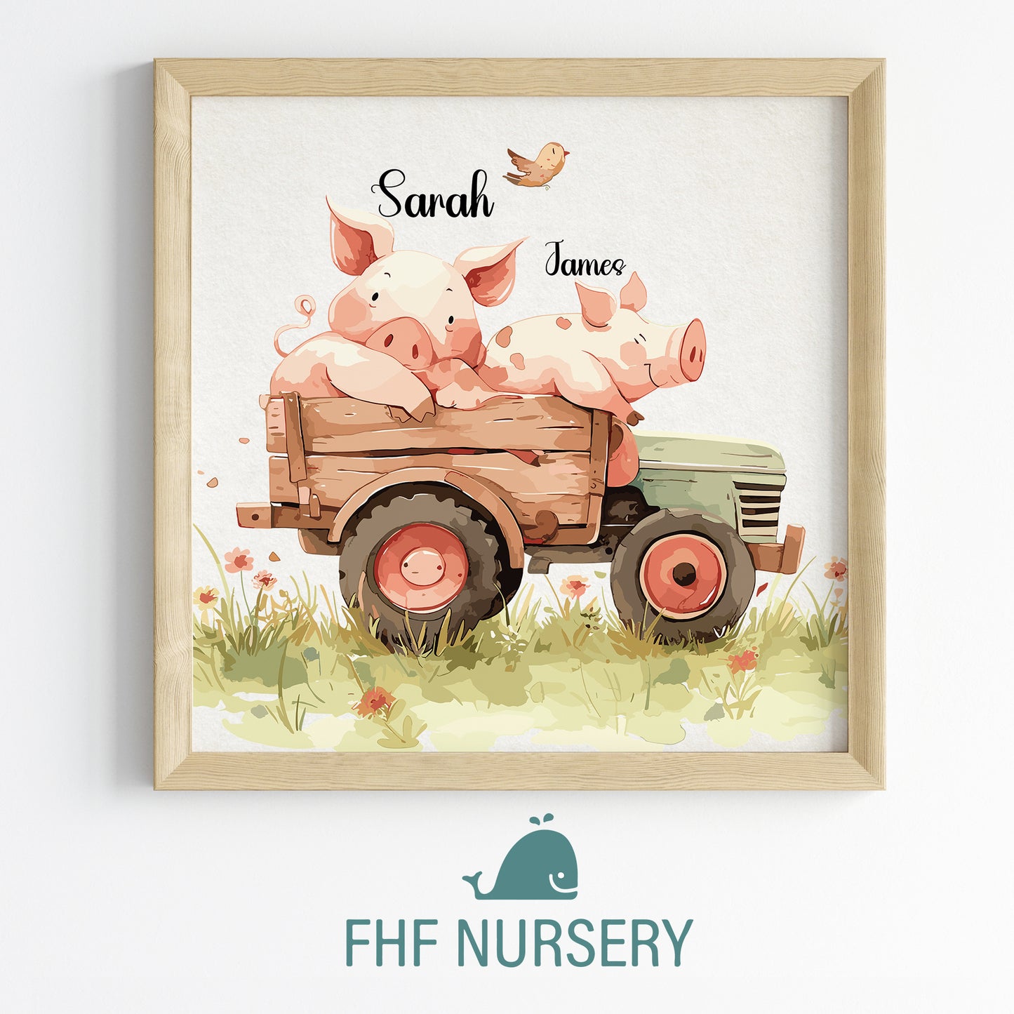 Two Little Piglets Name Sign, Personalized Sibling Piglet Print, Custom Kids Wall Decor, Whimsical Farm Nursery Art, Piglet Siblings Print Set, Adorable Sister and Brother Piglet Room Decor for Kids and Babies