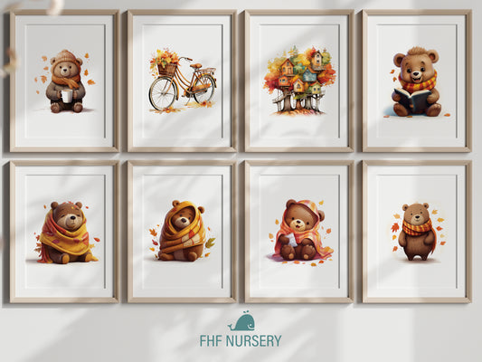 Cozy Teddy Bear Art, Whimsical Fall Watercolor Prints, Autumn Bear Lover Decor, Nursery Storytime Wall Art, Honey Pot Bear Vibes, Seasonal Cuddly Poster
