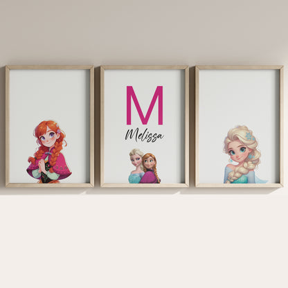 Frozen Name Sign, Personalized Elsa and Anna Print, Custom Kids Wall Decor, Disney Nursery Art, Frozen Sisters Print Set, Elsa Room Decor
