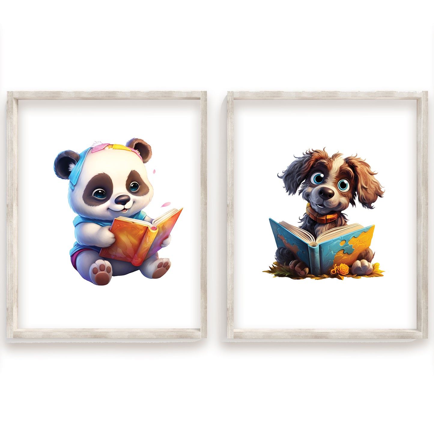 Cute Baby Animals Reading Books, Cozy Nursery Art, Cuddly Woodland Friends, Storytime Decor, Baby Fox With Book, Sleepy Bunny Reading, Baby Owl Nursery Print, Playful Kitten With Book, Bear Wall Art, Baby Raccoon Poster, Animal Friends, Kids Room Decor