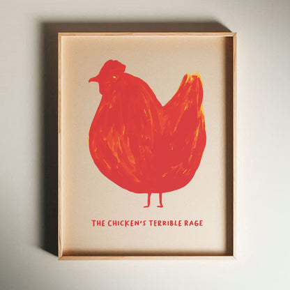David Shrigley - The Chicken's Terrible Rage, Quirky Wall Art, Pop Art Decor, Funny Poster, Contemporary Home Gallery, Humorous Decor, Art