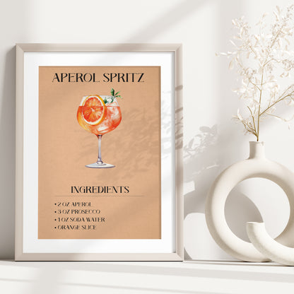Aperol Spritz, Aperol Spritz Print, Cocktail Print, Bar Decor, Cocktail Poster, Drink Sign, Trendy Wall, Alcohol Print, Alcohol Poster, Alcohol Decor