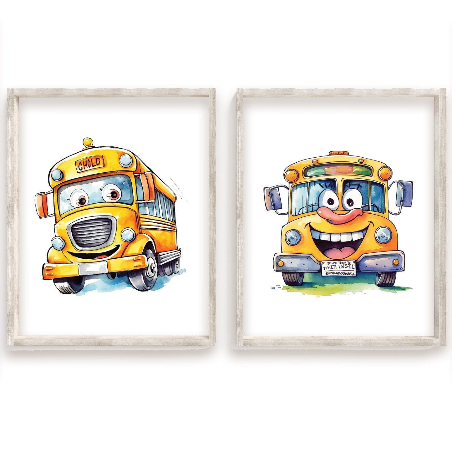 Cute School Bus Name Sign, Personalized Adorable School Bus Print, Custom Kids Wall Decor, Whimsical Nursery Art, School Bus Friends Print Set, Charming School Bus Room Decor for Kids and Babies
