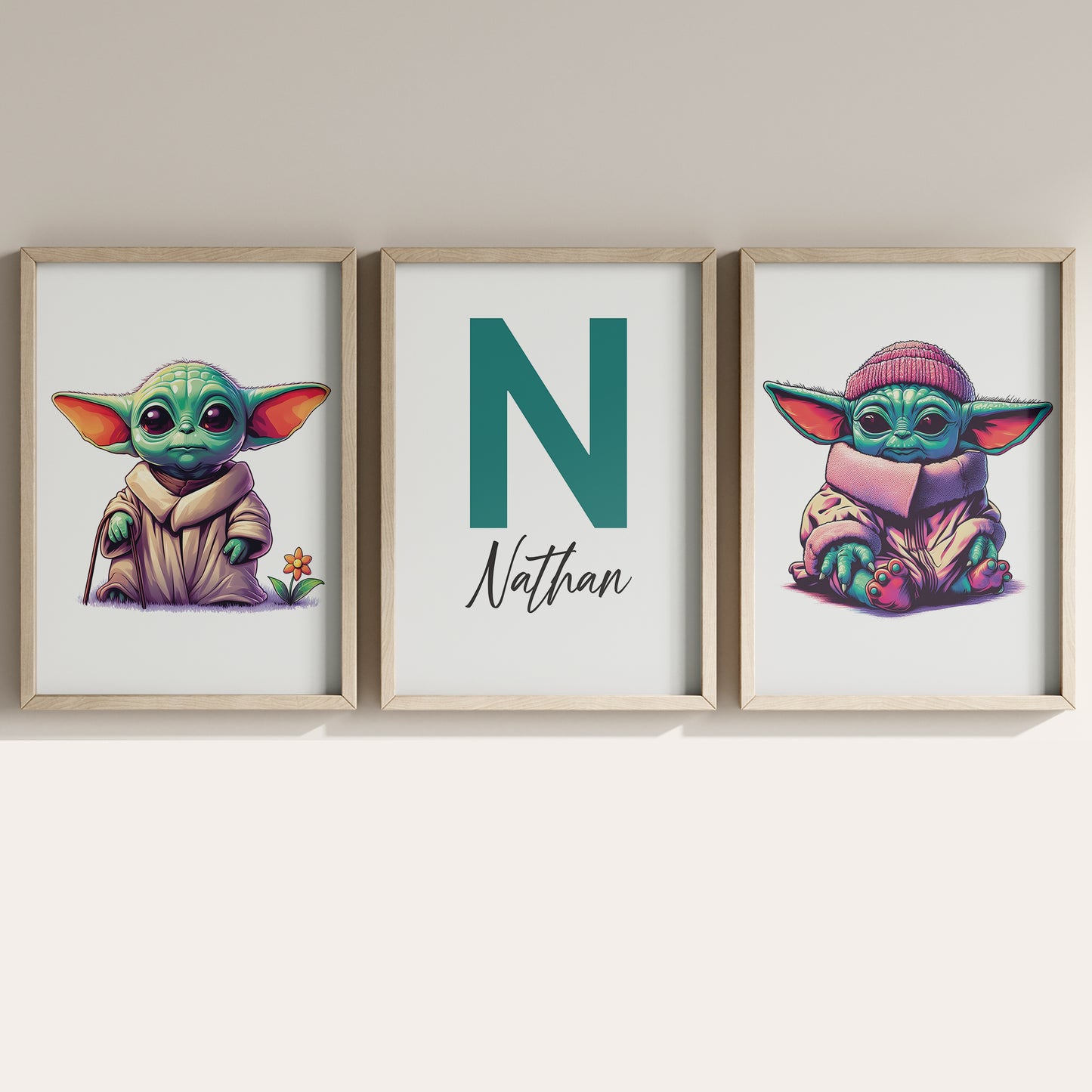 Baby Yoda Name Sign, Personalized Grogu Print, Custom Kids Wall Decor, Star Wars Nursery Art, Mandalorian Print Set, Baby Yoda Room Decor
