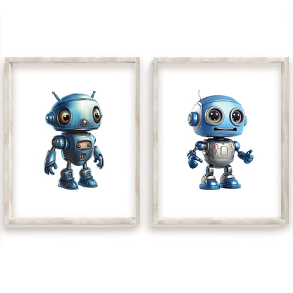 Cute Little Robots Name Sign, Personalized Adorable Robot Print, Custom Kids Wall Decor, Whimsical Nursery Art, Robot Friends Print Set, Charming Robot Room Decor for Kids and Babies