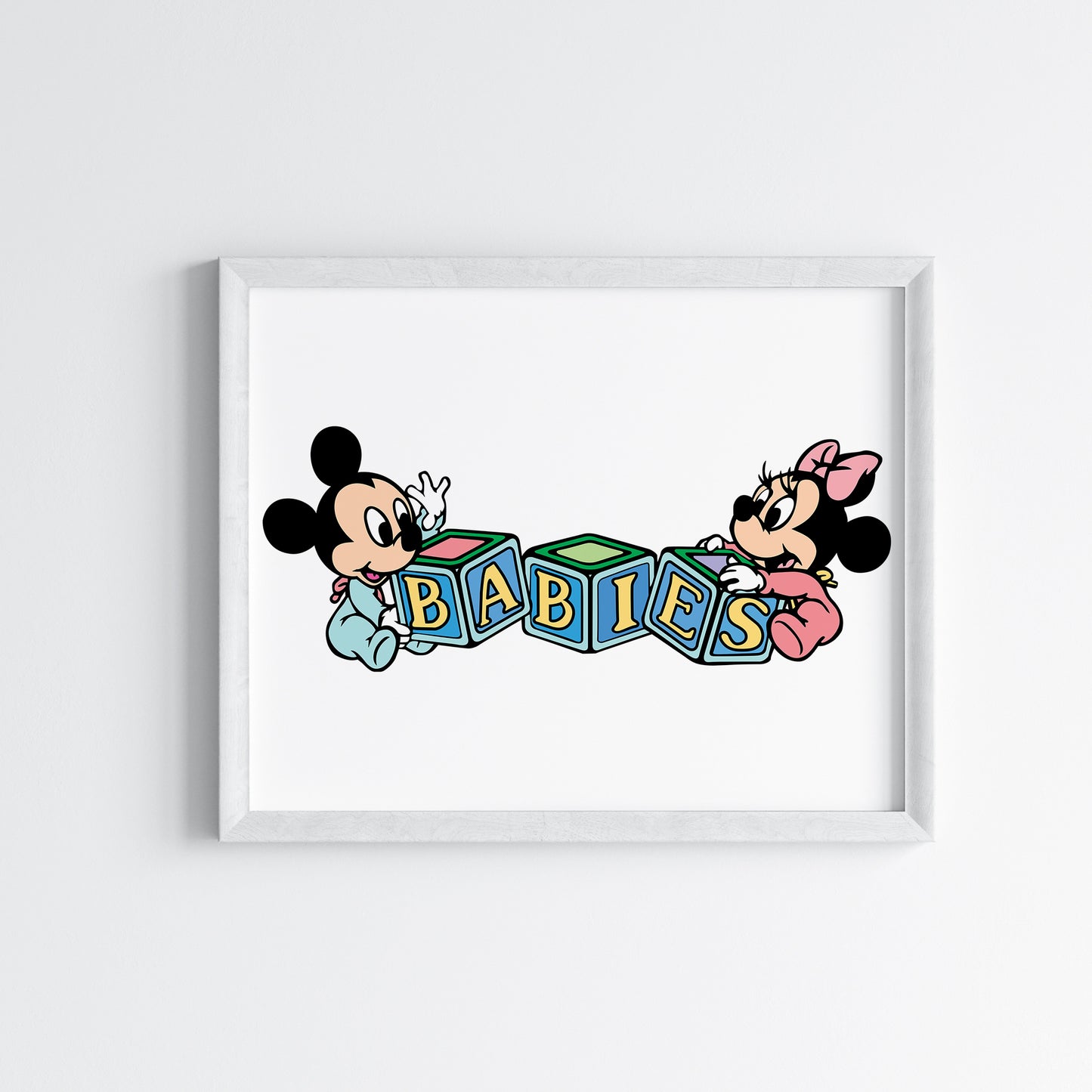 Baby Mickey Mouse Print, Baby Minnie Mouse Print, Disney Babies Set, Watercolor Cartoon Art, Nursery Wall Decor, Kids Room Posters
