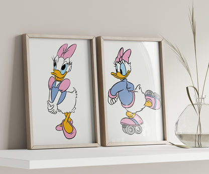 Personalized Daisy Duck Name Sign, Custom Disney Duck Print Set, Watercolor Nursery Decor, Baby Girl Room Art, Cartoon Name Poster, Kids Wall Decor