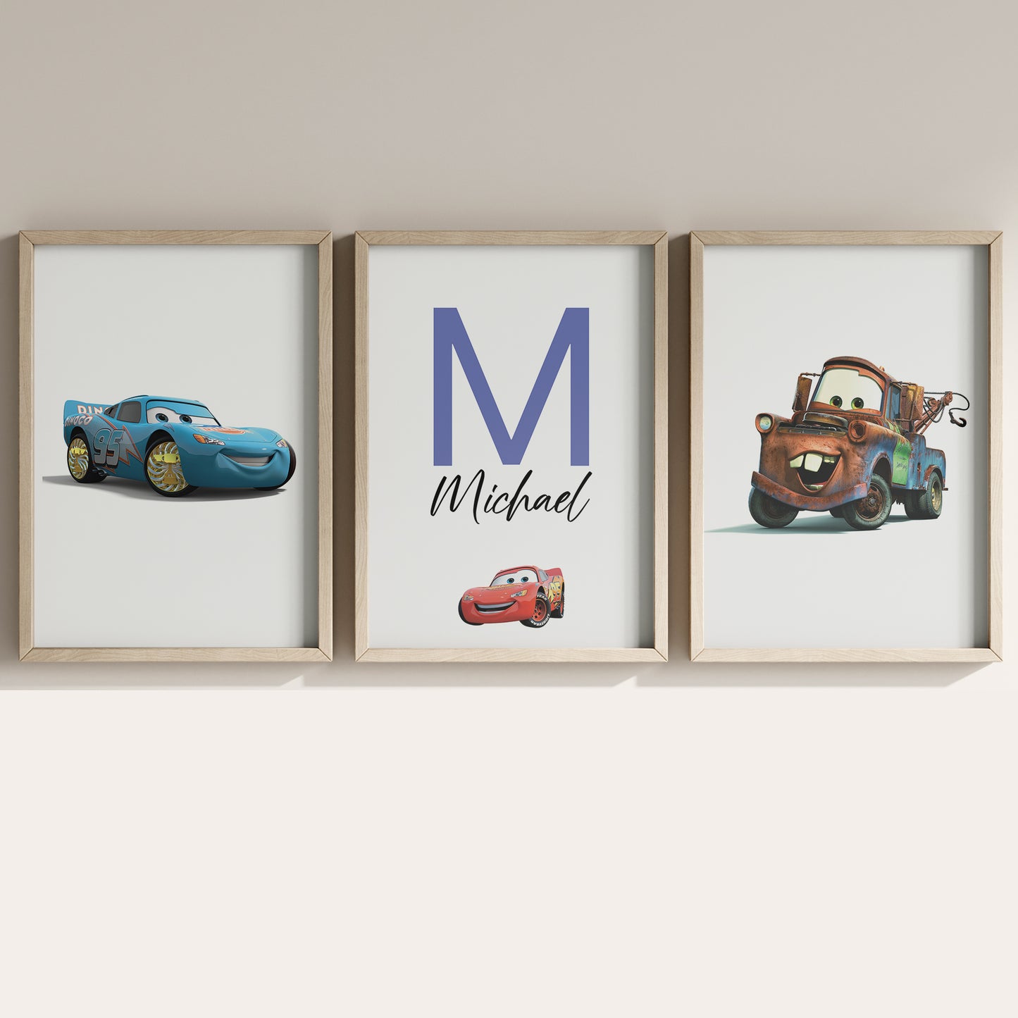 Cars Name Sign, Personalized Cars Print, Custom Kids Wall Decor, Pixar Nursery Art, Lightning McQueen Print Set, Cars Room Decor