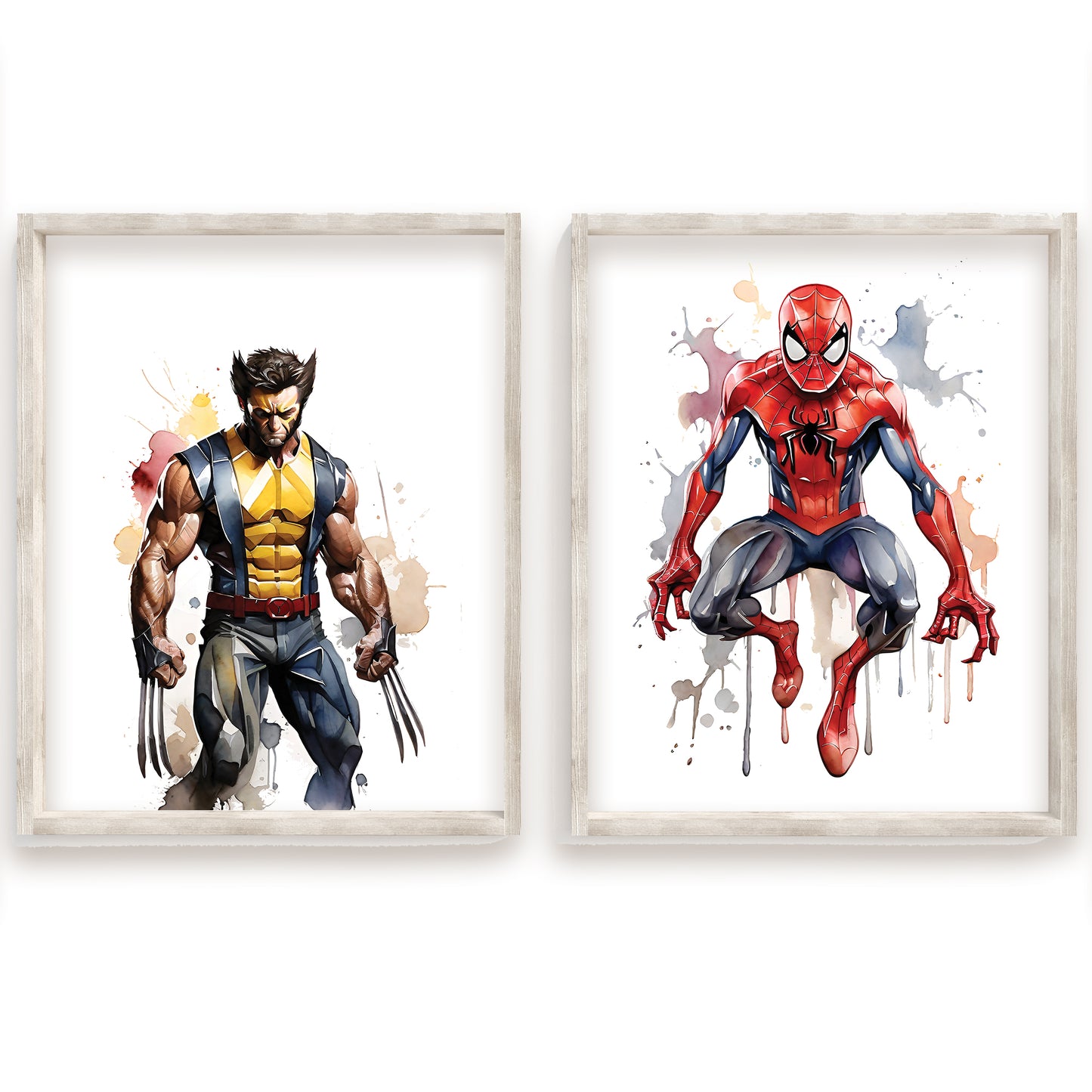 Superhero Watercolor Art, Marvel Avengers Wall Prints, Heroic Decor, Comic Style Wall Art, Captain America, Black Panther, Iron Man, Hulk, Spiderman