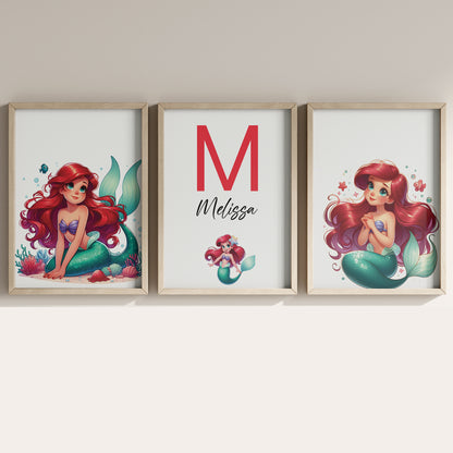 Little Mermaid Name Sign, Personalized Ariel and Friends Print, Custom Kids Wall Decor, Disney Nursery Art, Little Mermaid Print Set, Ariel Room Decor