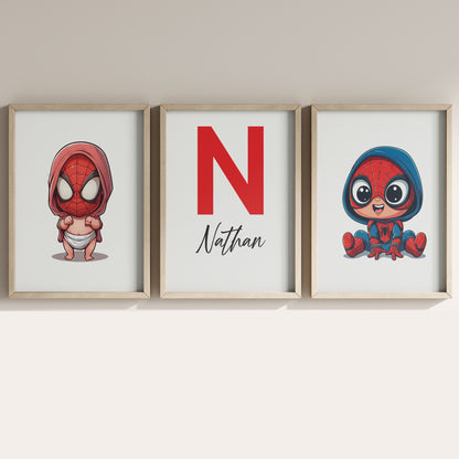 Baby Spiderman Name Sign, Personalized Spidey Print, Custom Kids Wall Decor, Marvel Nursery Art, Young Spiderman Print Set, Baby Spiderman Room Decor