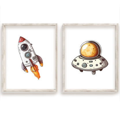 Watercolor Outer Space Name Sign, Personalized Space Adventure Print, Custom Kids Wall Decor, Whimsical Nursery Art, Cosmic Space Print Set, Charming Outer Space Room Decor for Kids and Babies