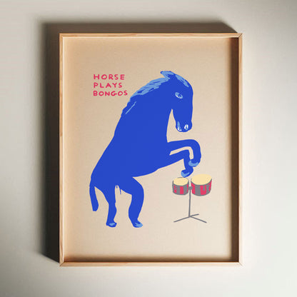 David Shrigley - Horse Plays Bongos, Quirky Wall Art, Pop Art Decor, Funny Poster, Contemporary Home Gallery, Humorous Decor, Art