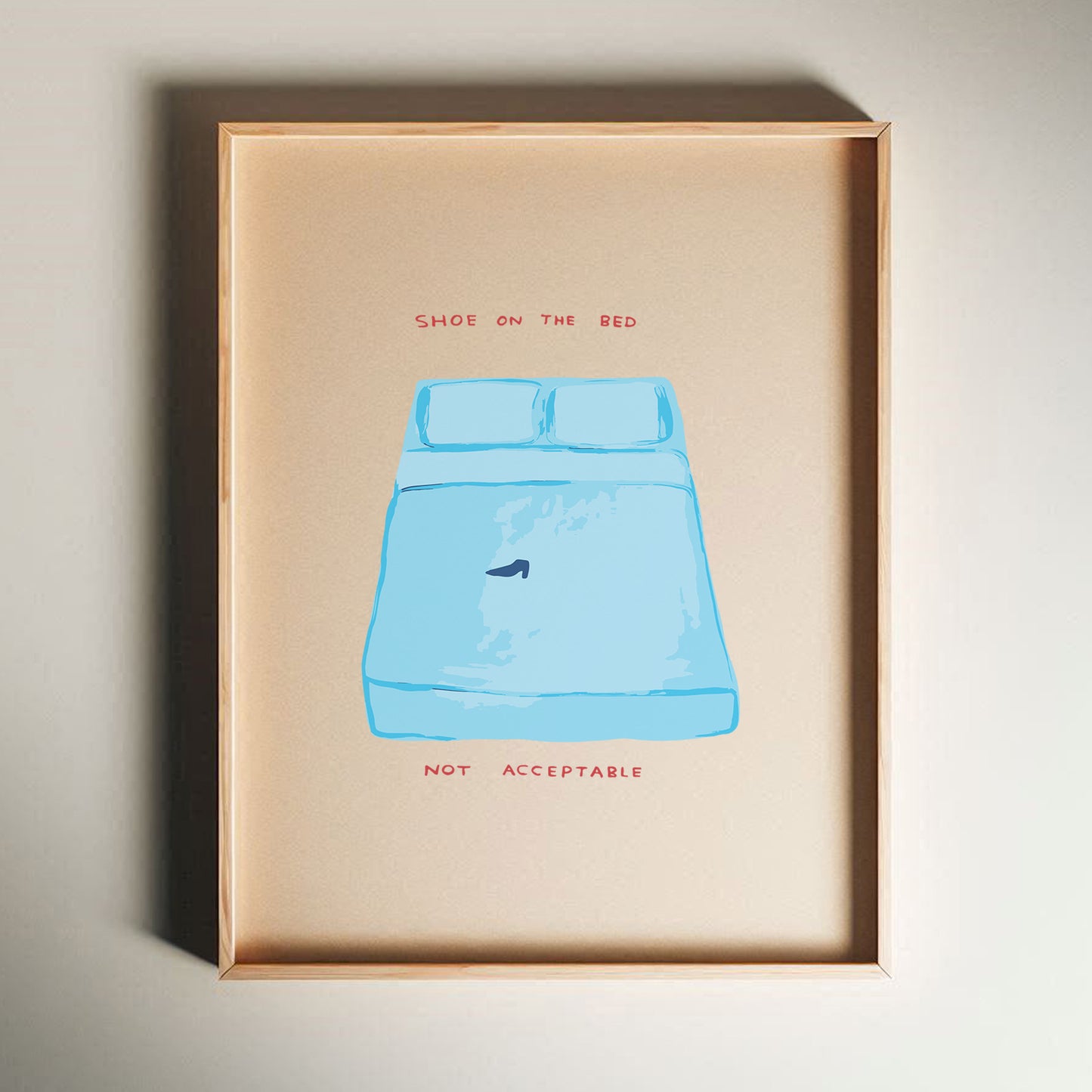 David Shrigley - Shoe On The Bed, Quirky Wall Art, Pop Art Decor, Funny Poster, Contemporary Home Gallery, Humorous Decor, Art