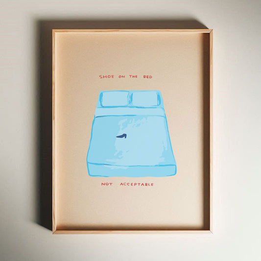 David Shrigley - Shoe On The Bed, Quirky Wall Art, Pop Art Decor, Funny Poster, Contemporary Home Gallery, Humorous Decor, Art