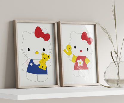 Hello Kitty Name Sign, Personalized Sanrio Art, Custom Kids Wall Decor, Kawaii Nursery Print, Helo Kitty Print Set
