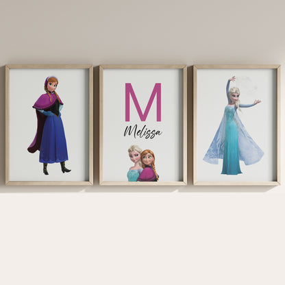 Frozen Name Sign, Personalized Elsa and Anna Print, Custom Kids Wall Decor, Disney Nursery Art, Frozen Sisters Print Set, Elsa Room Decor
