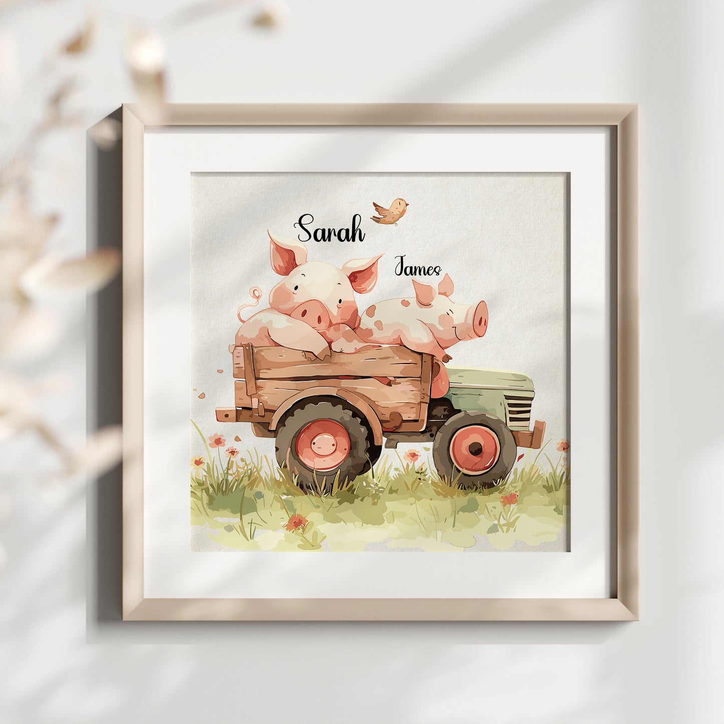 Two Little Piglets Name Sign, Personalized Sibling Piglet Print, Custom Kids Wall Decor, Whimsical Farm Nursery Art, Piglet Siblings Print Set, Adorable Sister and Brother Piglet Room Decor for Kids and Babies