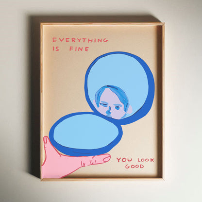 David Shrigley - Everything Is Fine, Quirky Wall Art, Pop Art Decor, Funny Poster, Contemporary Home Gallery, Humorous Decor, Art