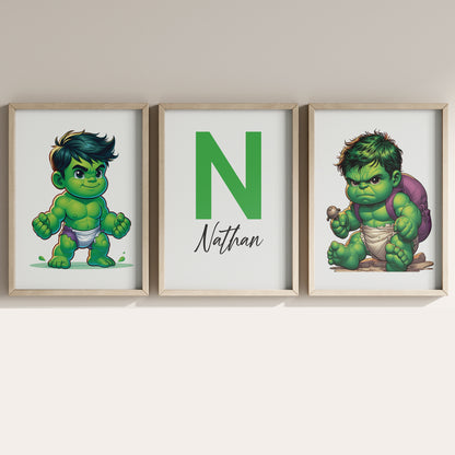 Baby Hulk Name Sign, Personalized Hulkling Print, Custom Kids Wall Decor, Marvel Nursery Art, Young Hulk Print Set, Baby Hulk Room Decor