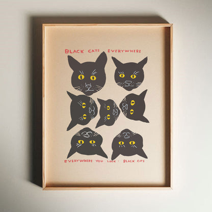 David Shrigley - Black Cats, Quirky Wall Art, Pop Art Decor, Funny Poster, Contemporary Home Gallery, Humorous Decor, Art