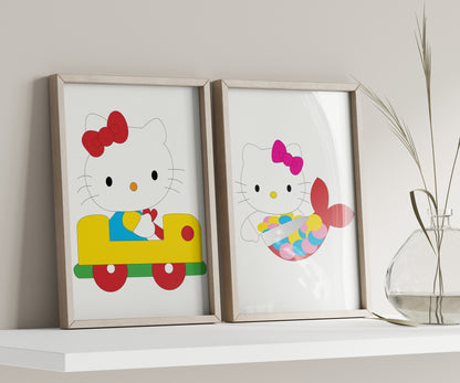 Hello Kitty Name Sign, Personalized Sanrio Art, Custom Kids Wall Decor, Kawaii Nursery Print, Helo Kitty Print Set