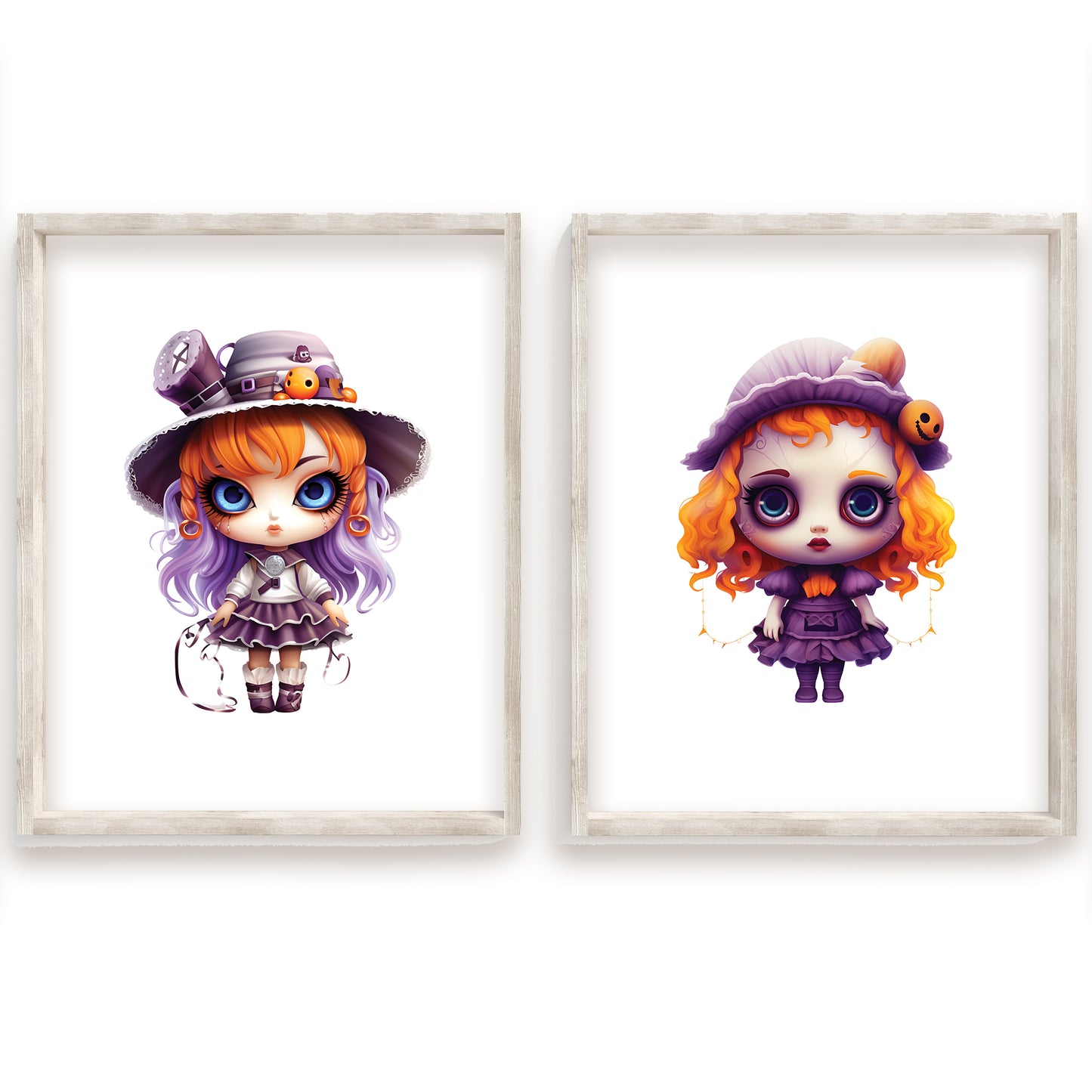 Whimsical Halloween Girls, Watercolor Trick or Treat Kids, Cozy Fall Nursery Art, Cute Pumpkin Hats, Playful Spooky Season Print