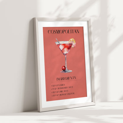 Cosmopolitan, Cosmopolitan Print, Cocktail Print, Bar Decor, Cocktail Poster, Drink Sign, Trendy Wall Art, Alcohol Print, Alcohol Poster, Alcohol Decor
