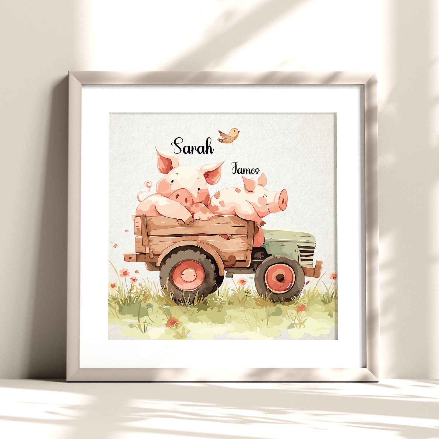 Two Little Piglets Name Sign, Personalized Sibling Piglet Print, Custom Kids Wall Decor, Whimsical Farm Nursery Art, Piglet Siblings Print Set, Adorable Sister and Brother Piglet Room Decor for Kids and Babies