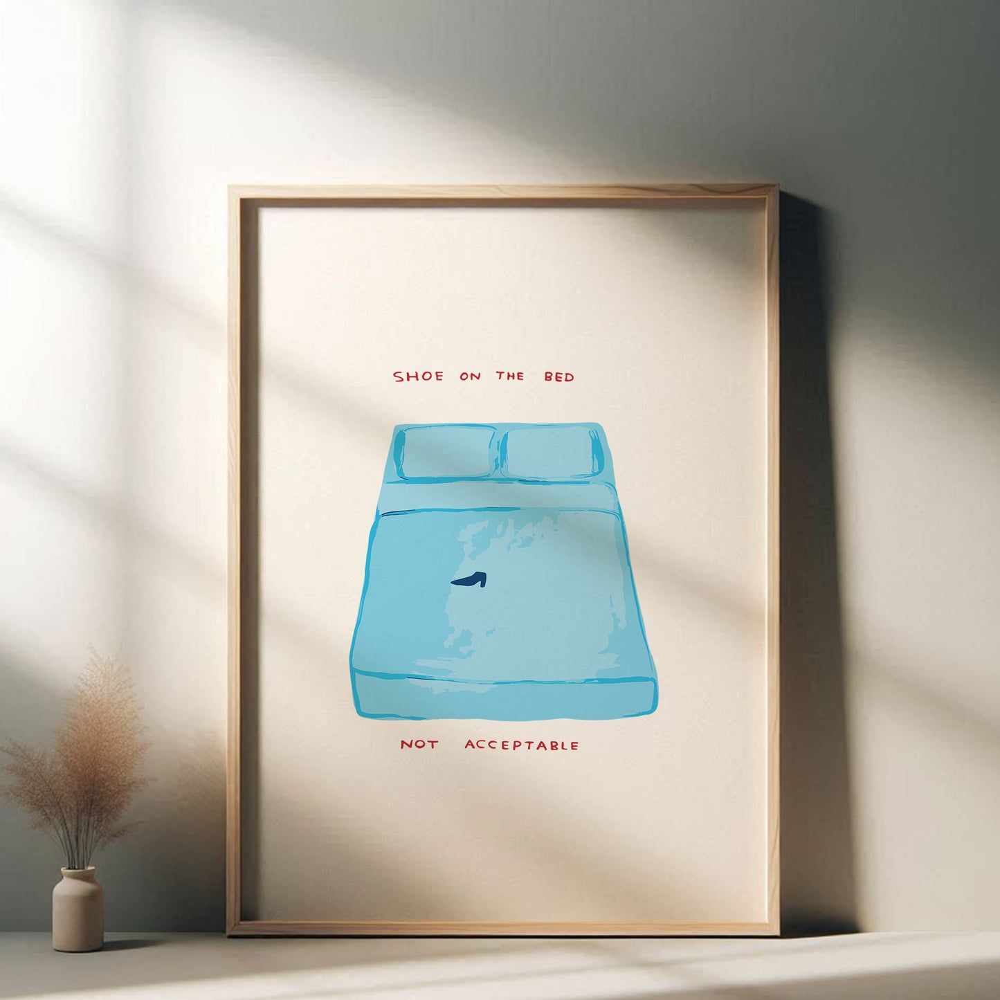 David Shrigley - Shoe On The Bed, Quirky Wall Art, Pop Art Decor, Funny Poster, Contemporary Home Gallery, Humorous Decor, Art