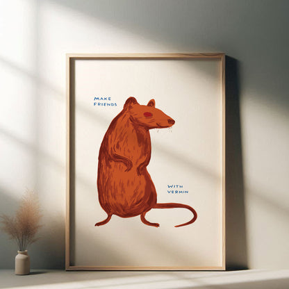 David Shrigley - Make Friends With Vermin, Quirky Wall Art, Pop Art Decor, Funny Poster, Contemporary Home Gallery, Humorous Decor, Art